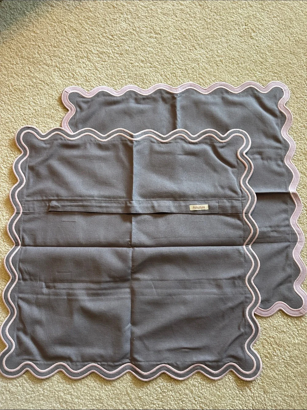 Lilac Mist Scalloped Edge pillow covers  with Pink Trim - Set of 2 NWT